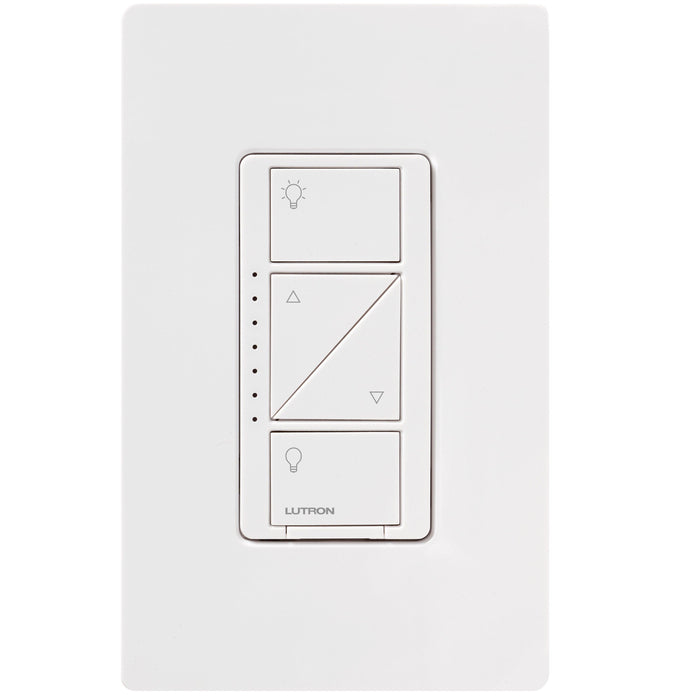 White Lutron Caséta smart dimmer with wallplate