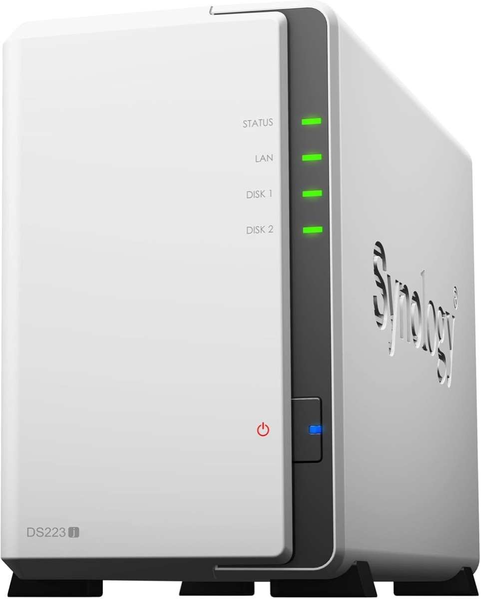 White Synology DS223j two-bay NAS